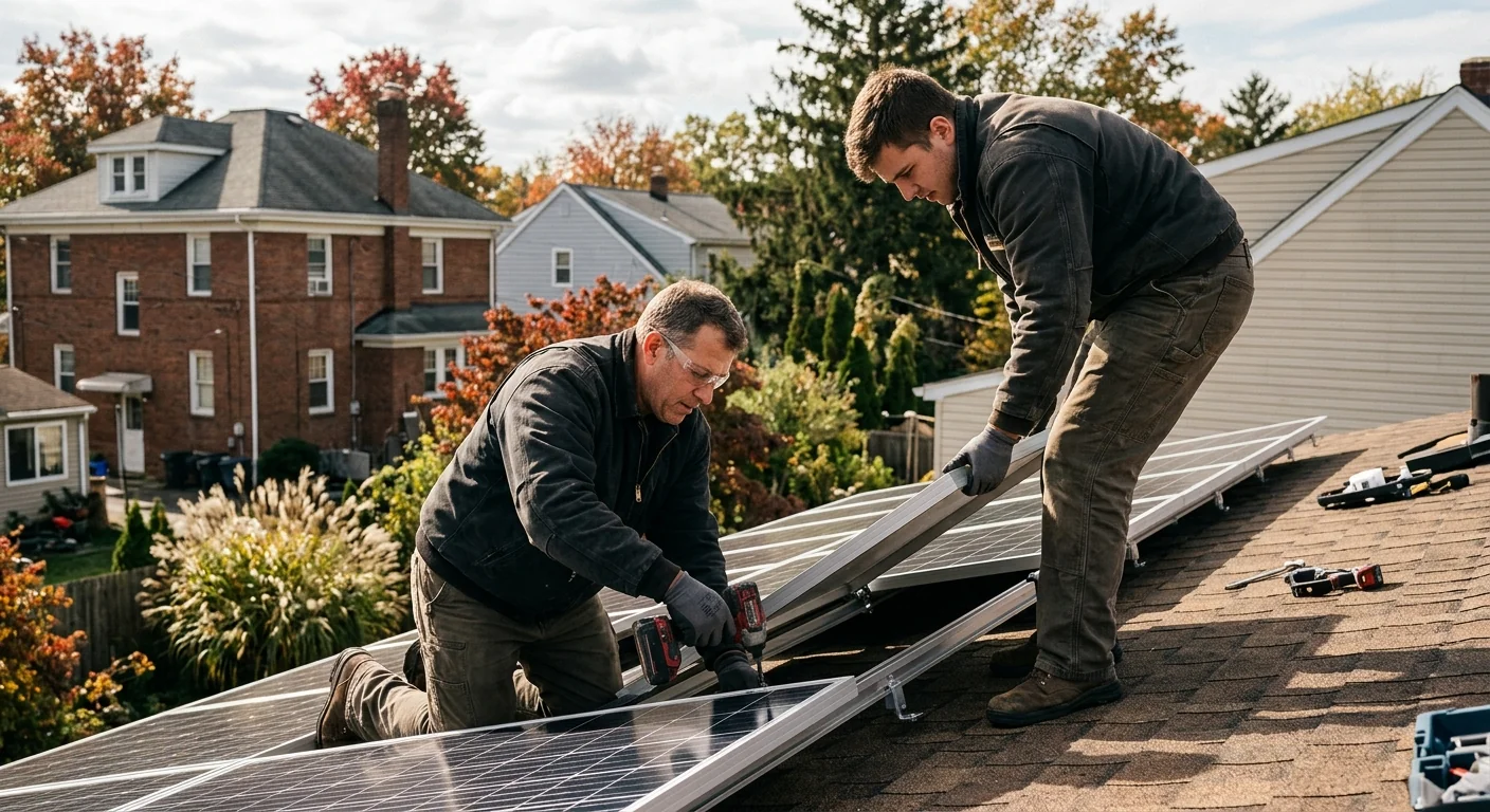Solar crew installing panels on a Clifton commercial rooftop system