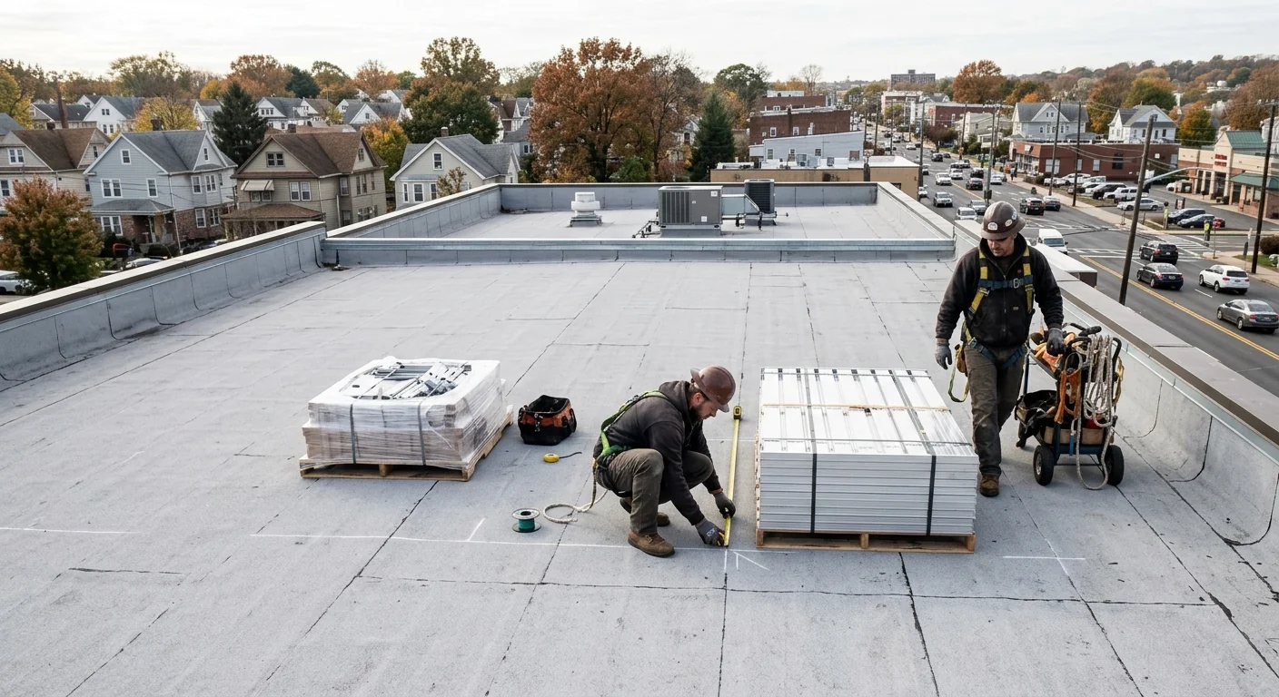 Empty flat commercial roof before solar mounting begins in Clifton