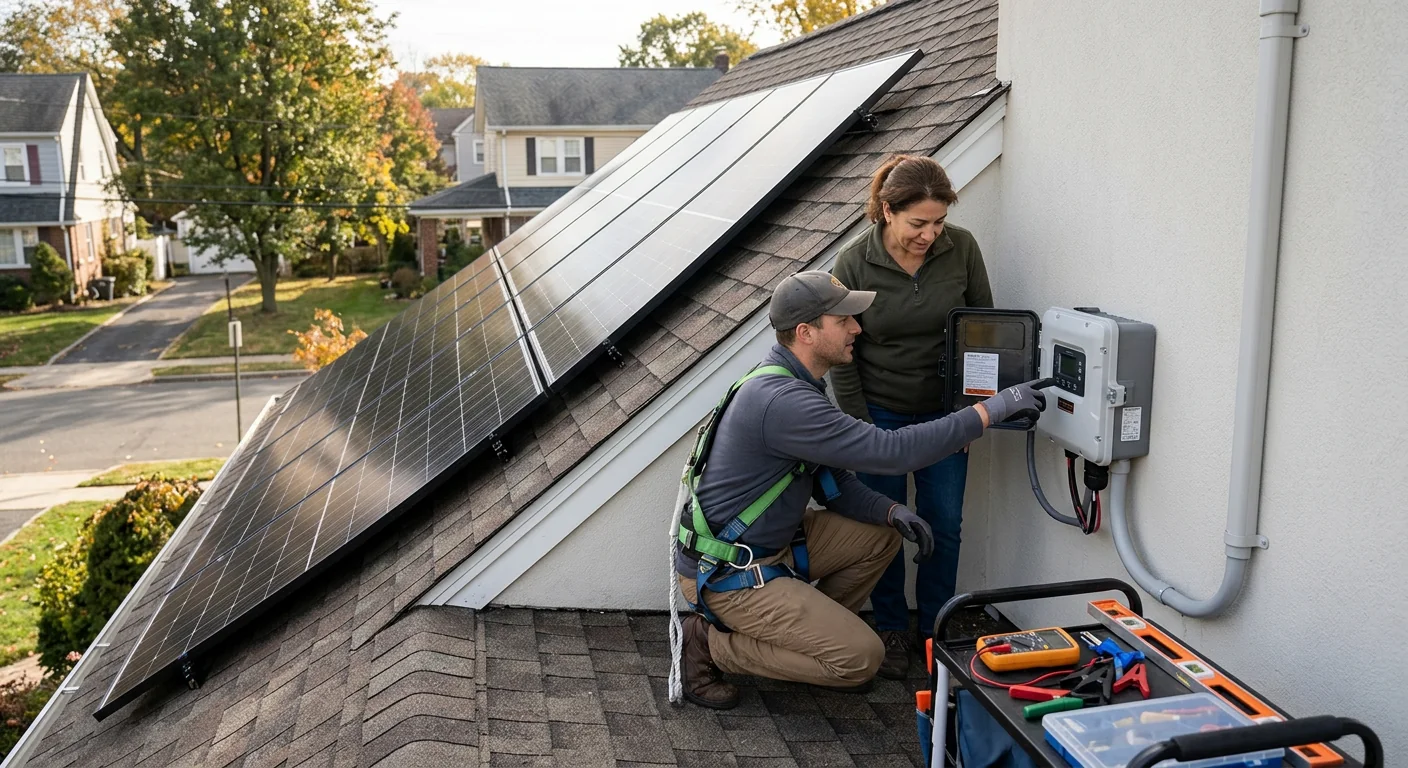 Finished rooftop solar system with monitoring gear on a Clifton property