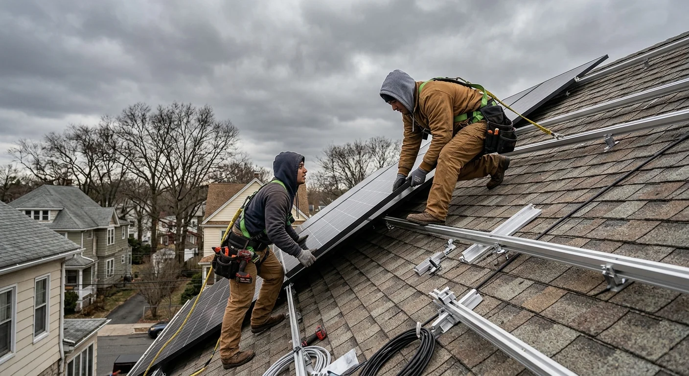 Off-grid solar array mounted on a steep older Clifton home roof