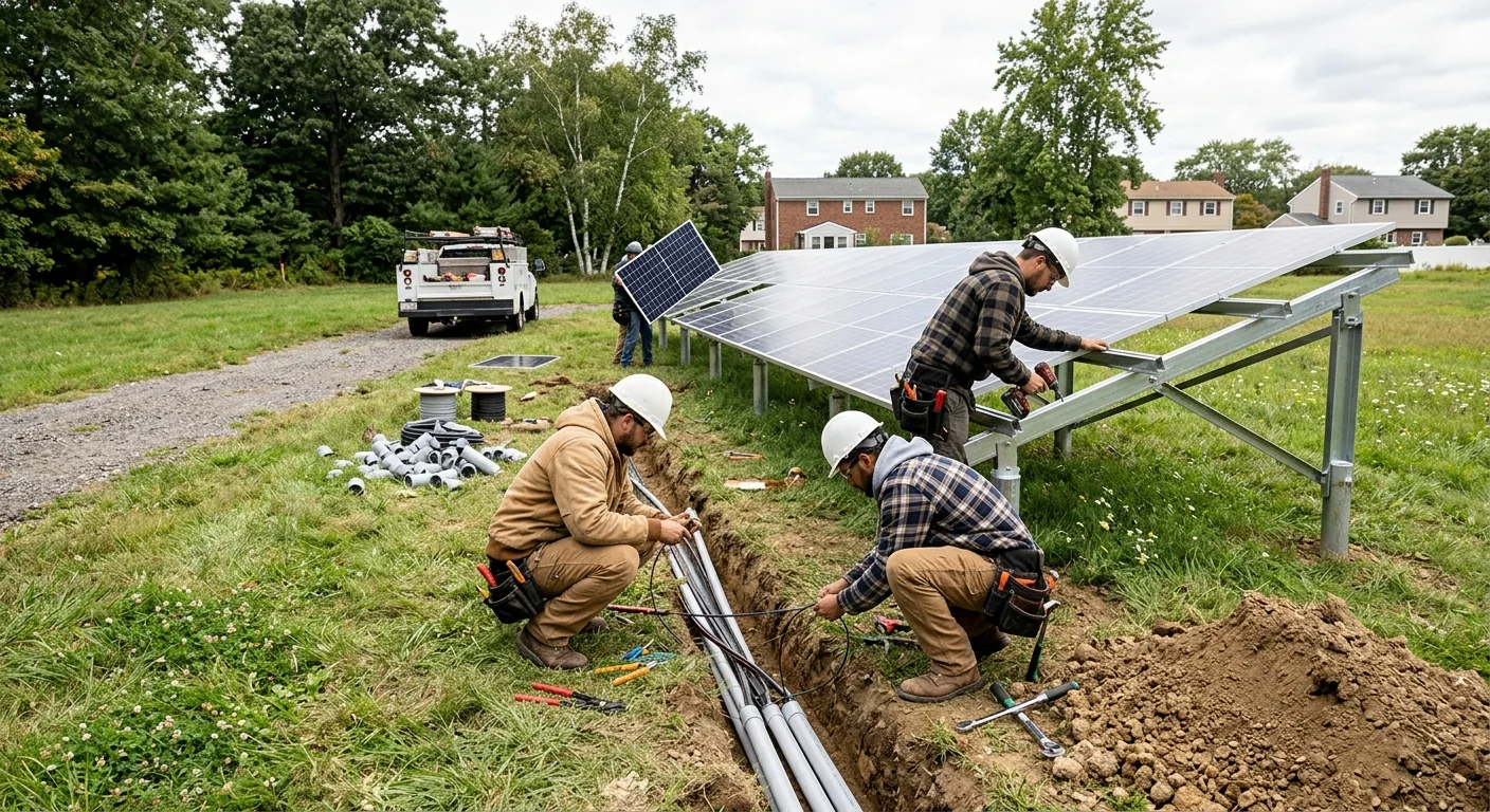 Ground-mount off-grid solar array on an open Clifton property lot