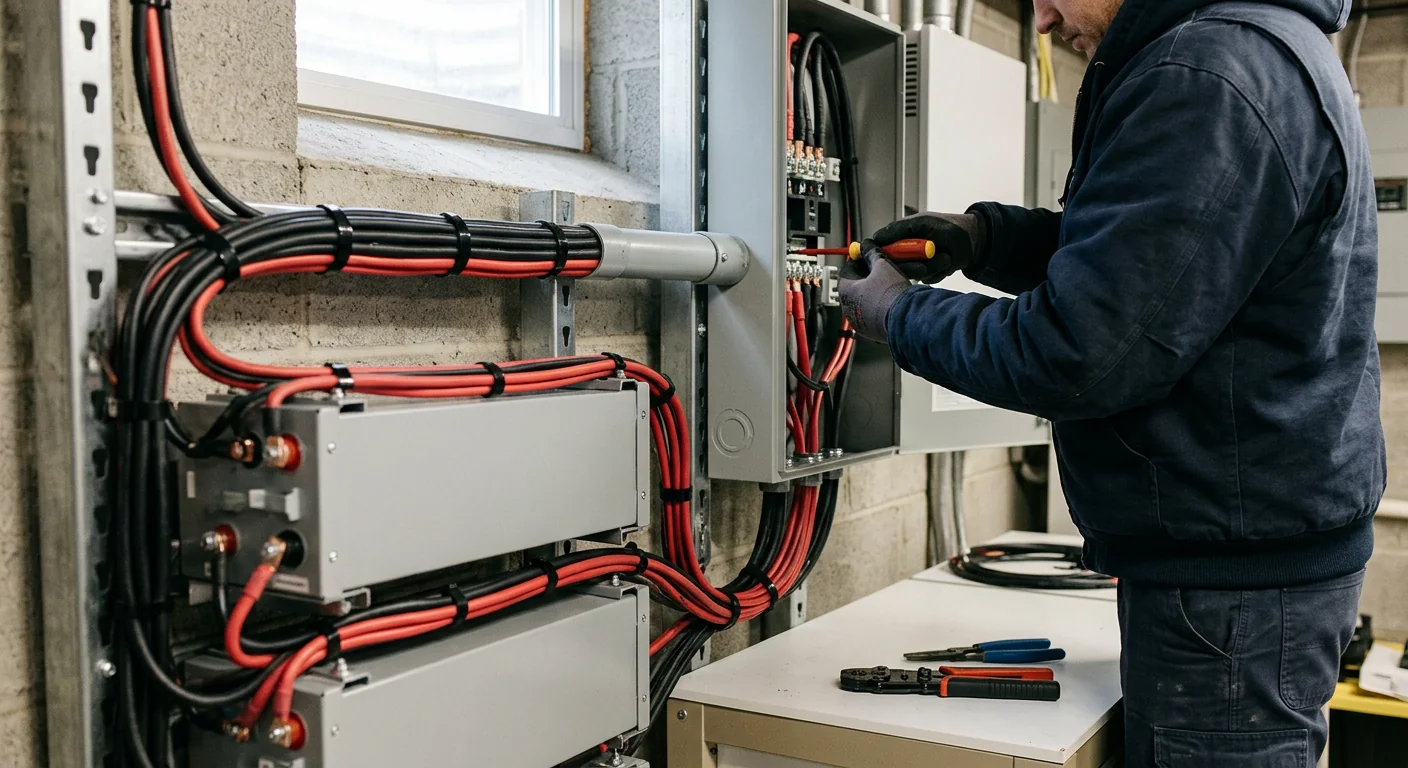 Off-grid solar battery bank wired for winter backup in Clifton