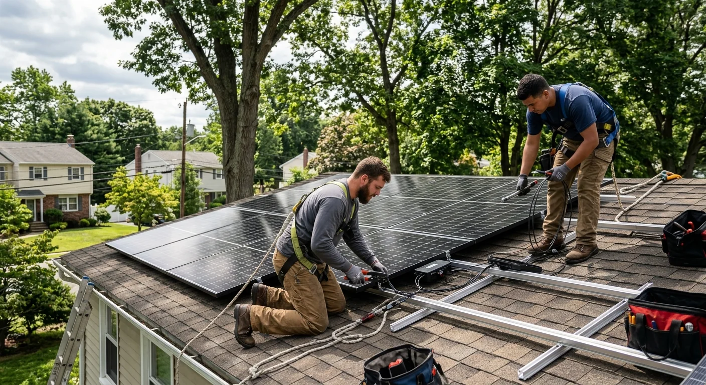 Off-grid solar array positioned around mature trees on a Clifton lot