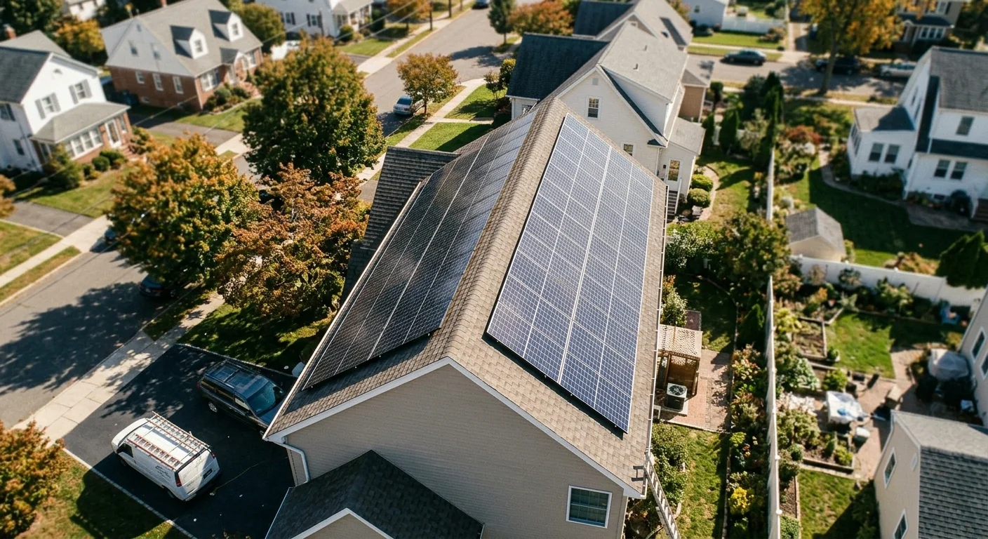 Solar panels covering both slopes of a large gable roof in Clifton