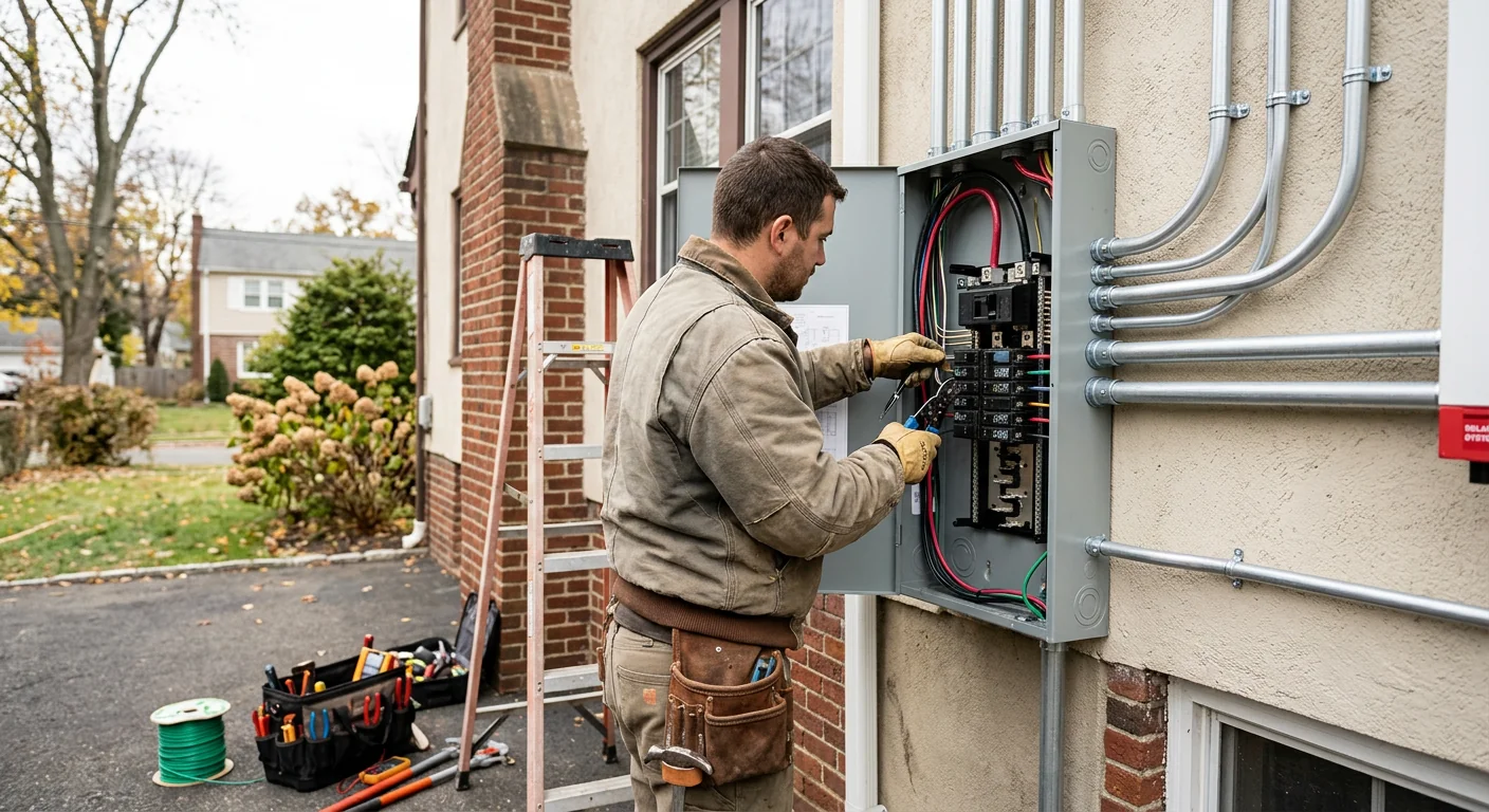 Upgraded electrical service panel with new solar circuit conduit connections