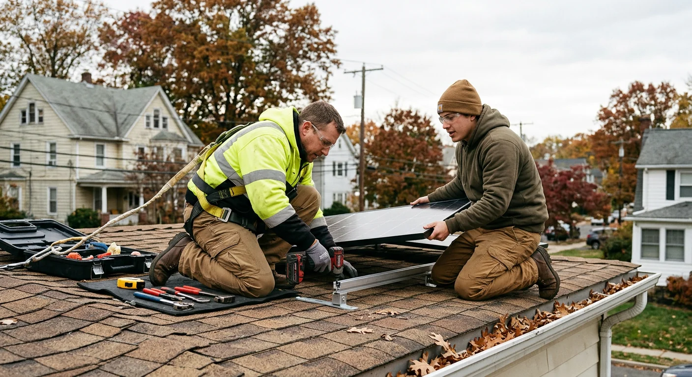 Installer mounting a solar battery unit on a Clifton home wall