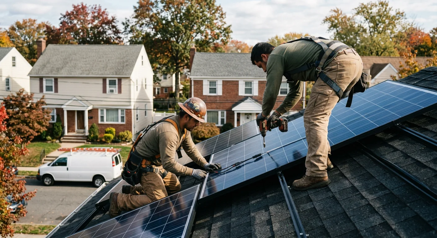 Technician mounting a new solar inverter on a Clifton home exterior wall