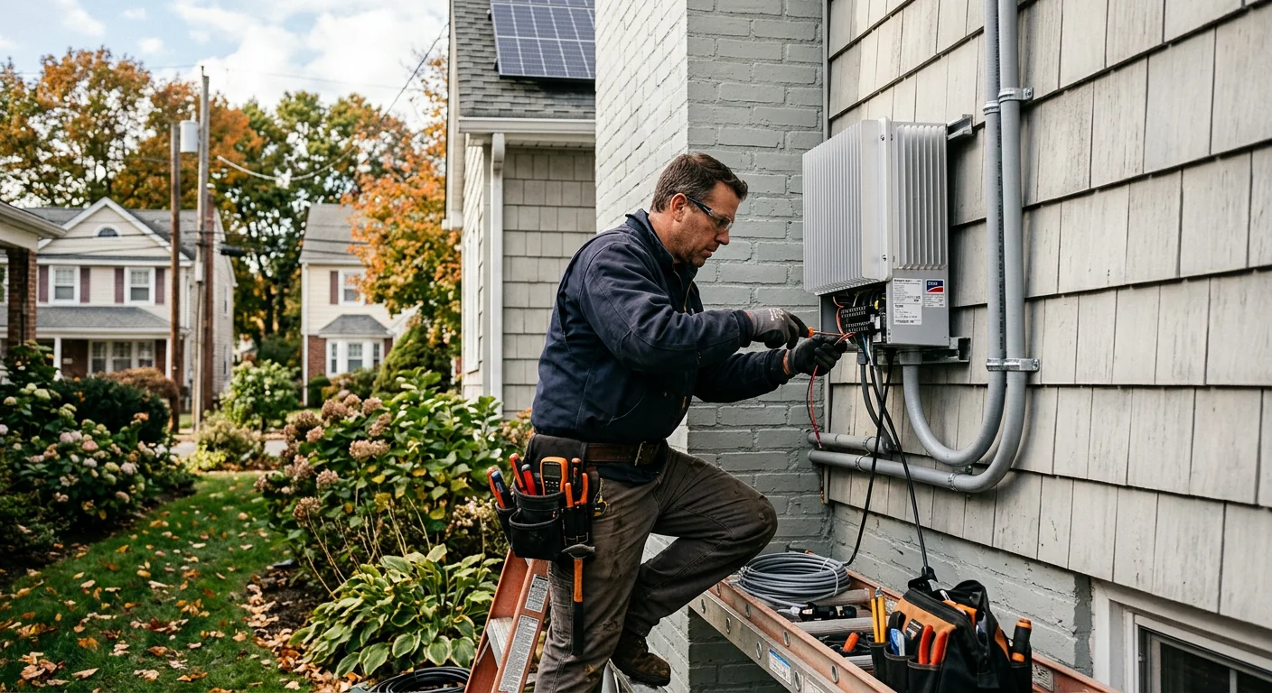 Close-up of new string inverter mounted on a Clifton home exterior wall