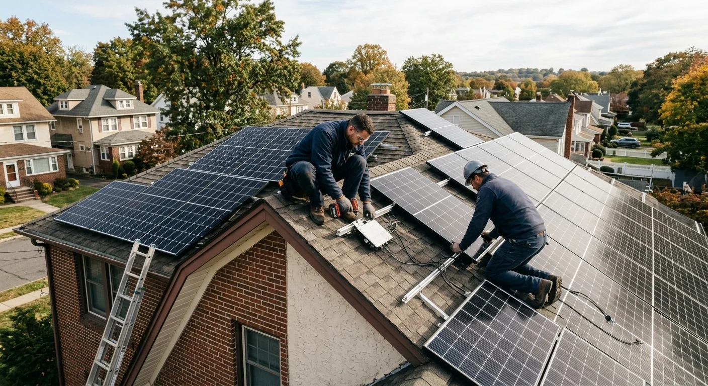 Wide shot of rooftop solar array with microinverters on a Clifton house