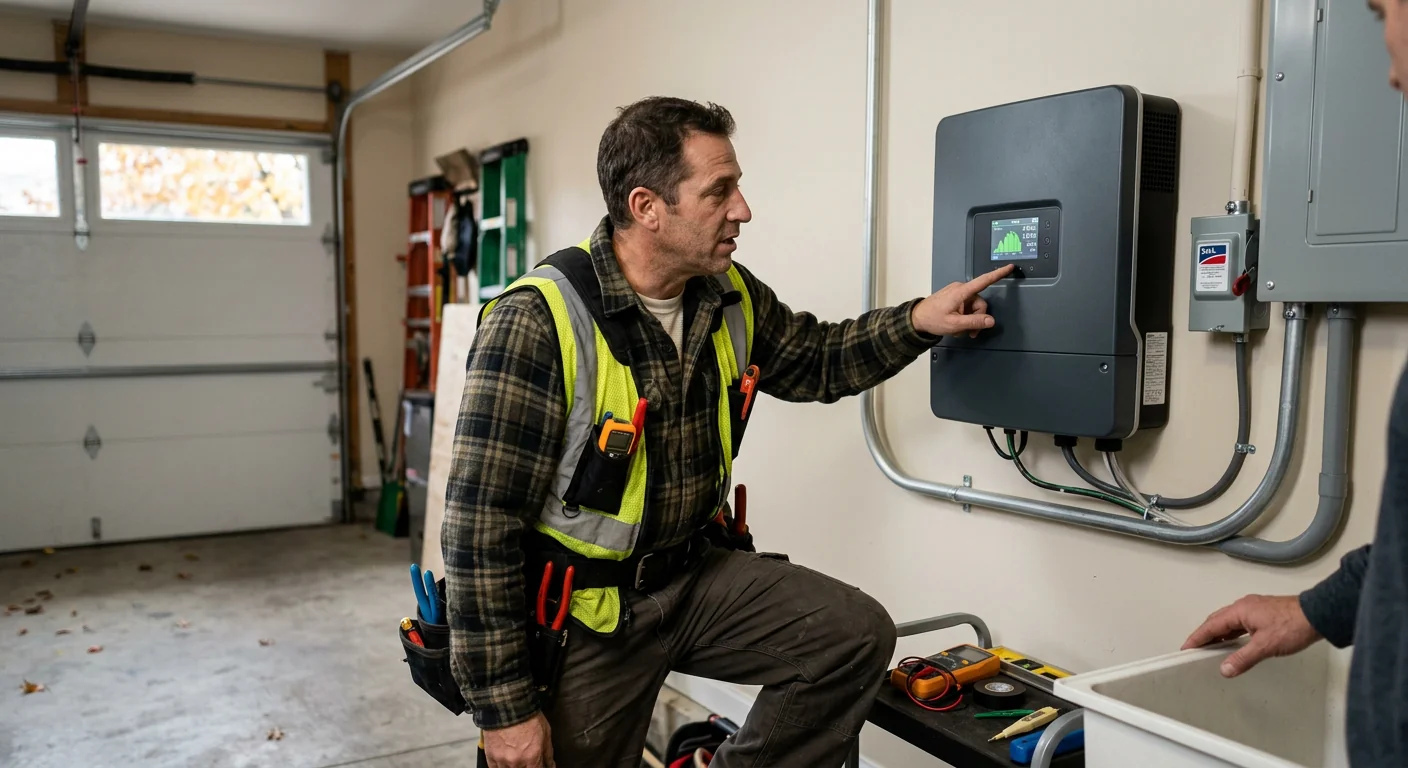 Finished solar inverter reporting live production readings on a wall display