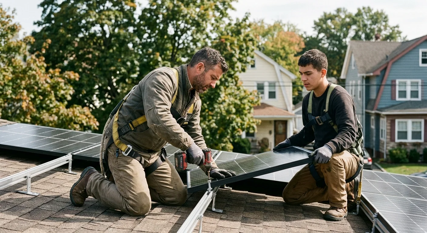 Installer reviewing a written solar estimate on a Clifton rooftop