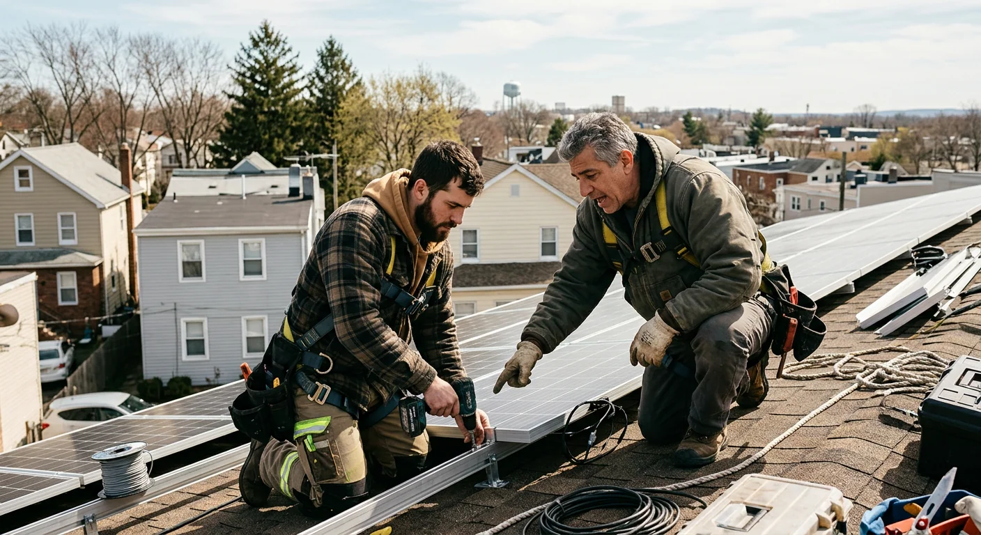 Technician reviewing a written solar estimate with a Clifton homeowner