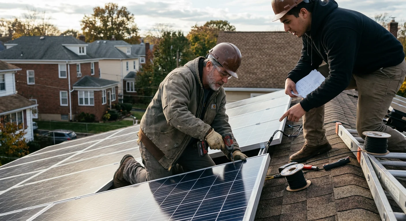 Solar crew installing rooftop panels on a residential home in Clifton