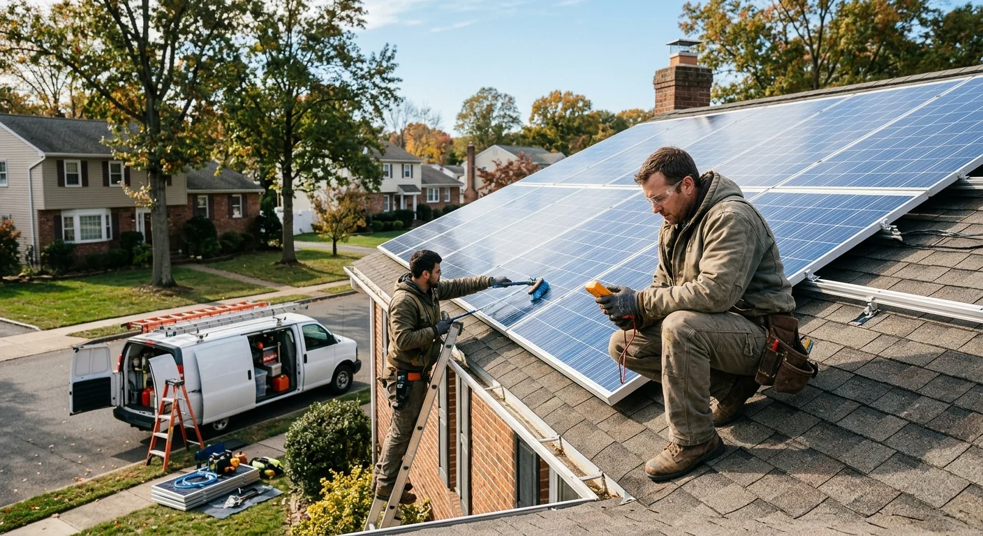 Restored clean solar array running properly on a home roof